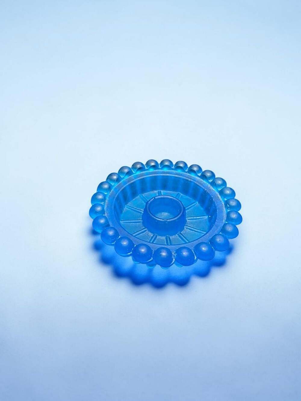 Vintage Blue Satin Frosted Glass Candle Holder with Hobnail Ruffle Edge